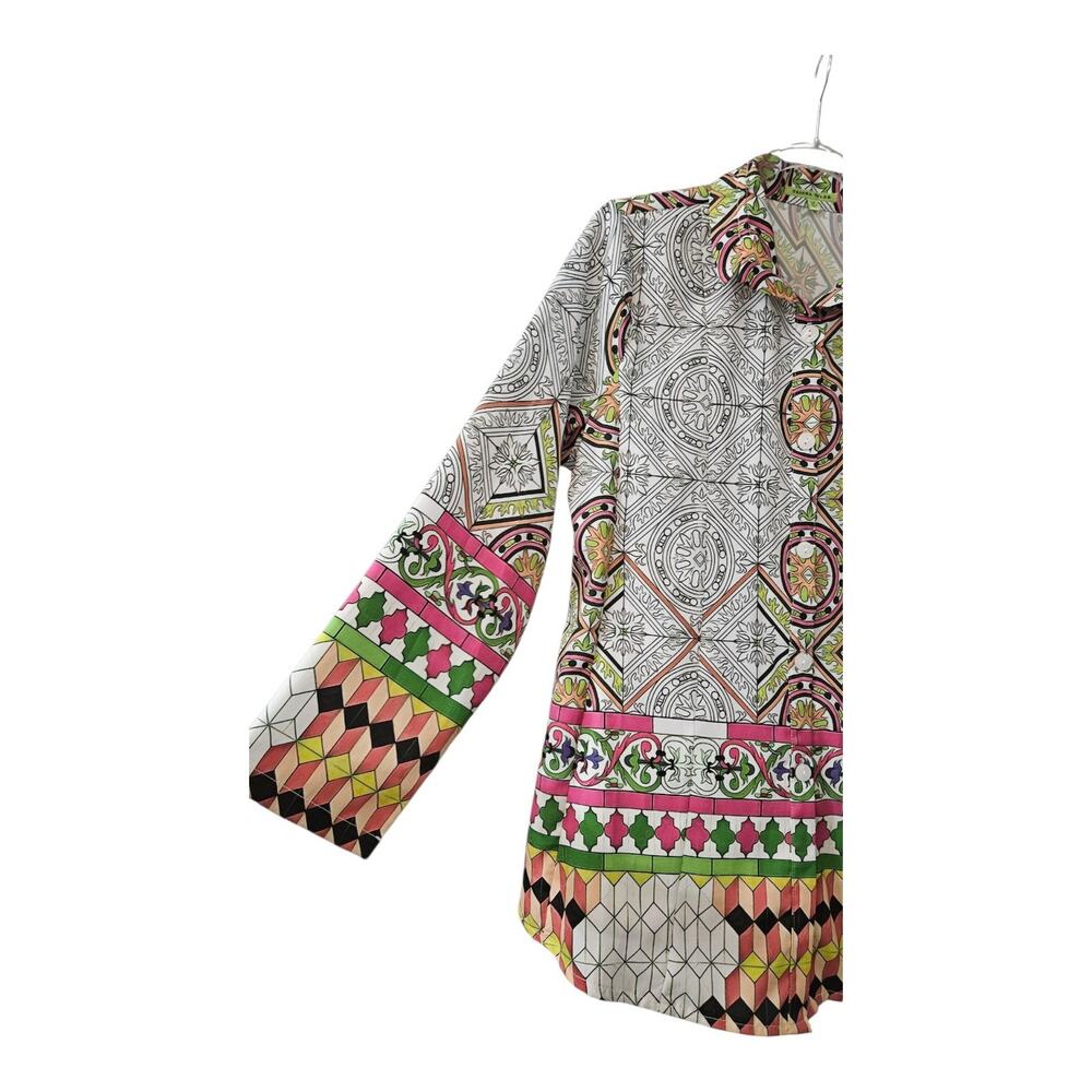 Trisha Tyler NWT MEDIUM Blouse Button-Up Geometric Wire Collar Multicolor - Picture 3 of 11